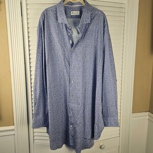 Robert Graham Blue Gingham Floral Long Sleeve Button Down Shirt 36/37 3XL‎ Tall